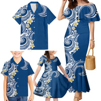 Aloha Polynesian Plumeria Flower Family Matching Mermaid Dress and Hawaiian Shirt Blue Color LT03 - Polynesian Pride