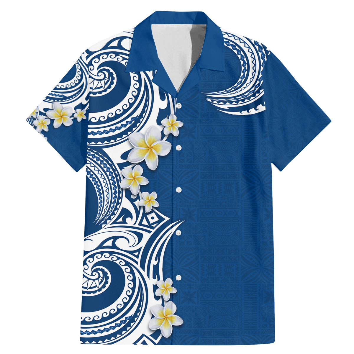 Aloha Polynesian Plumeria Flower Family Matching Mermaid Dress and Hawaiian Shirt Blue Color LT03 Dad's Shirt - Short Sleeve Blue - Polynesian Pride