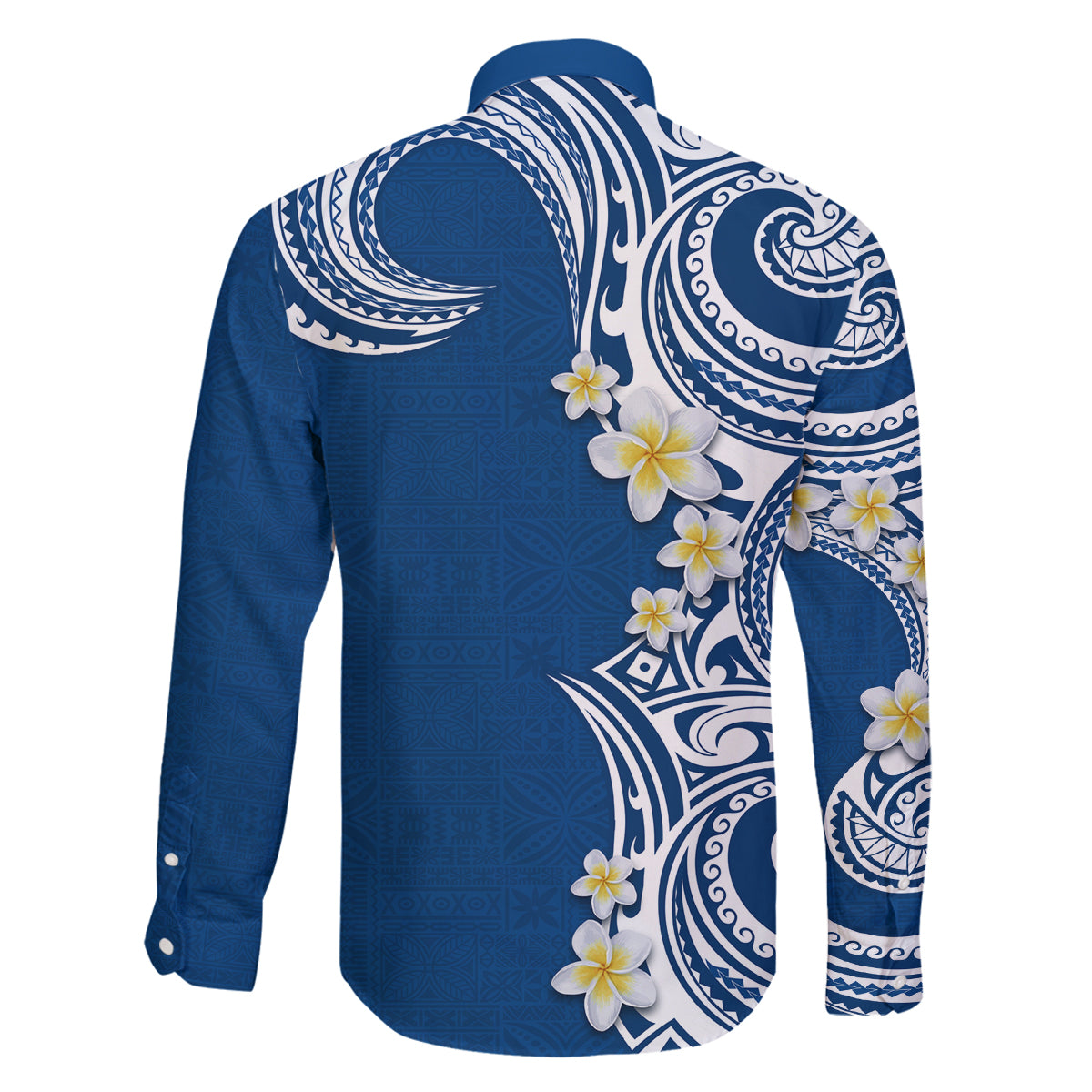 Aloha Polynesian Plumeria Flower Family Matching Off The Shoulder Long Sleeve Dress and Hawaiian Shirt Blue Color LT03 - Polynesian Pride