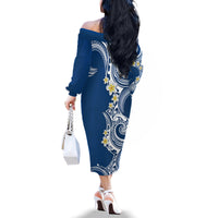 Aloha Polynesian Plumeria Flower Family Matching Off The Shoulder Long Sleeve Dress and Hawaiian Shirt Blue Color LT03 - Polynesian Pride