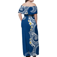Aloha Polynesian Plumeria Flower Family Matching Off Shoulder Maxi Dress and Hawaiian Shirt Blue Color LT03 - Polynesian Pride
