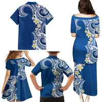 Aloha Polynesian Plumeria Flower Family Matching Puletasi and Hawaiian Shirt Blue Color LT03 - Polynesian Pride