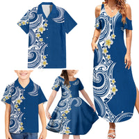 Aloha Polynesian Plumeria Flower Family Matching Summer Maxi Dress and Hawaiian Shirt Blue Color LT03 - Polynesian Pride