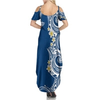 Aloha Polynesian Plumeria Flower Family Matching Summer Maxi Dress and Hawaiian Shirt Blue Color LT03 - Polynesian Pride