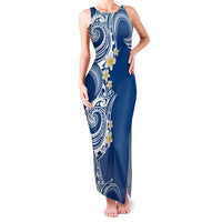 Aloha Polynesian Plumeria Flower Family Matching Tank Maxi Dress and Hawaiian Shirt Blue Color LT03 Mom's Dress Blue - Polynesian Pride