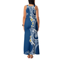Aloha Polynesian Plumeria Flower Family Matching Tank Maxi Dress and Hawaiian Shirt Blue Color LT03 - Polynesian Pride