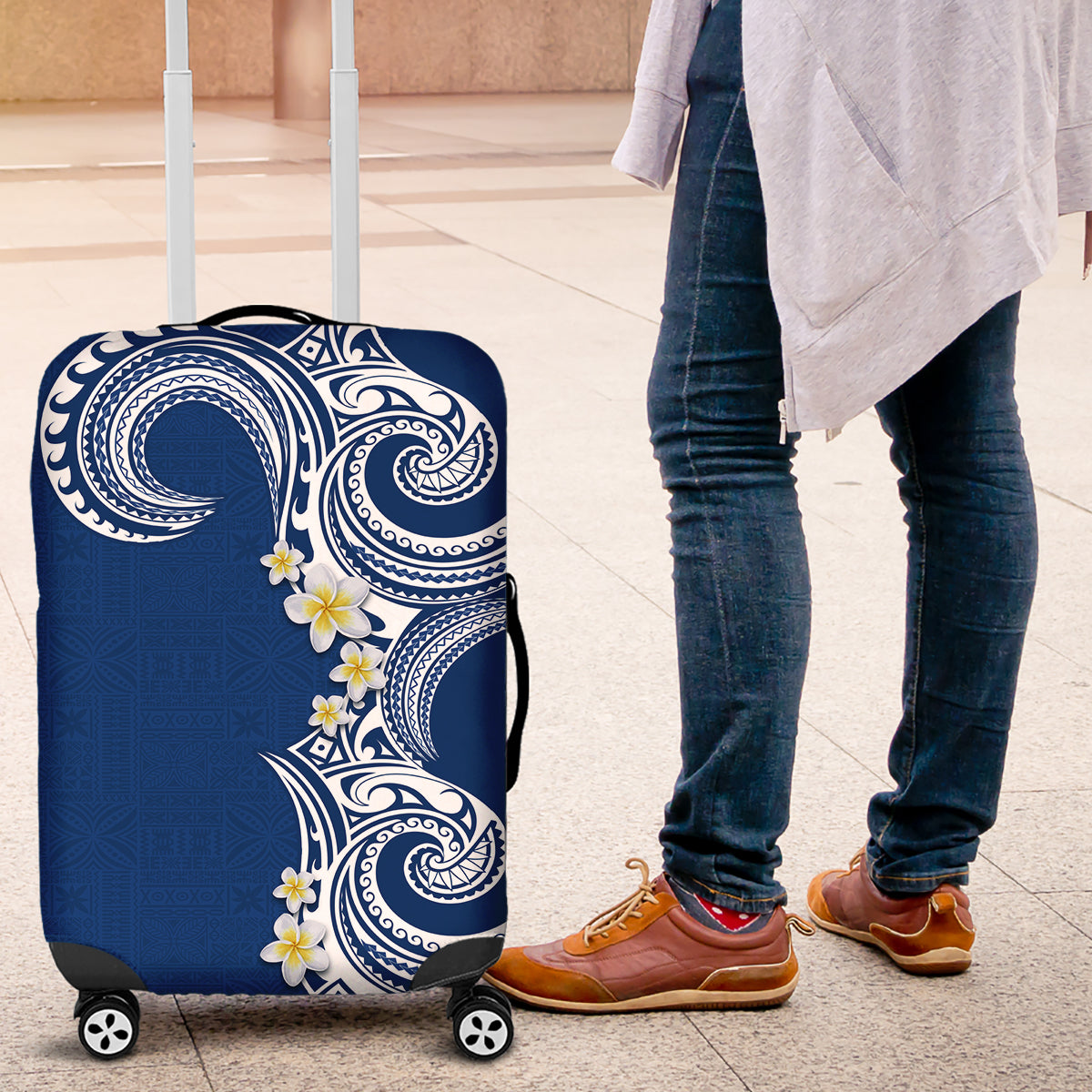 Aloha Polynesian Plumeria Flower Luggage Cover Blue Color LT03 Blue - Polynesian Pride