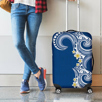 Aloha Polynesian Plumeria Flower Luggage Cover Blue Color