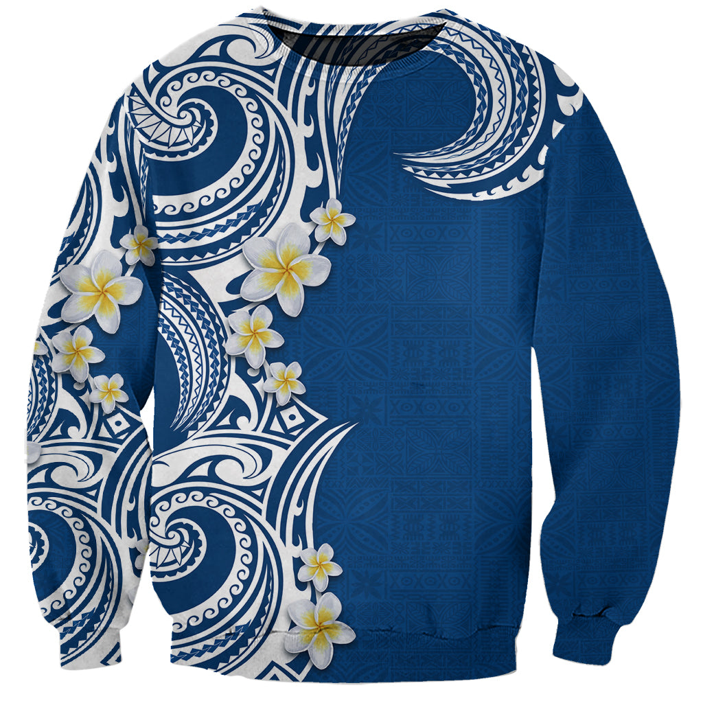 Aloha Polynesian Plumeria Flower Sweatshirt Blue Color