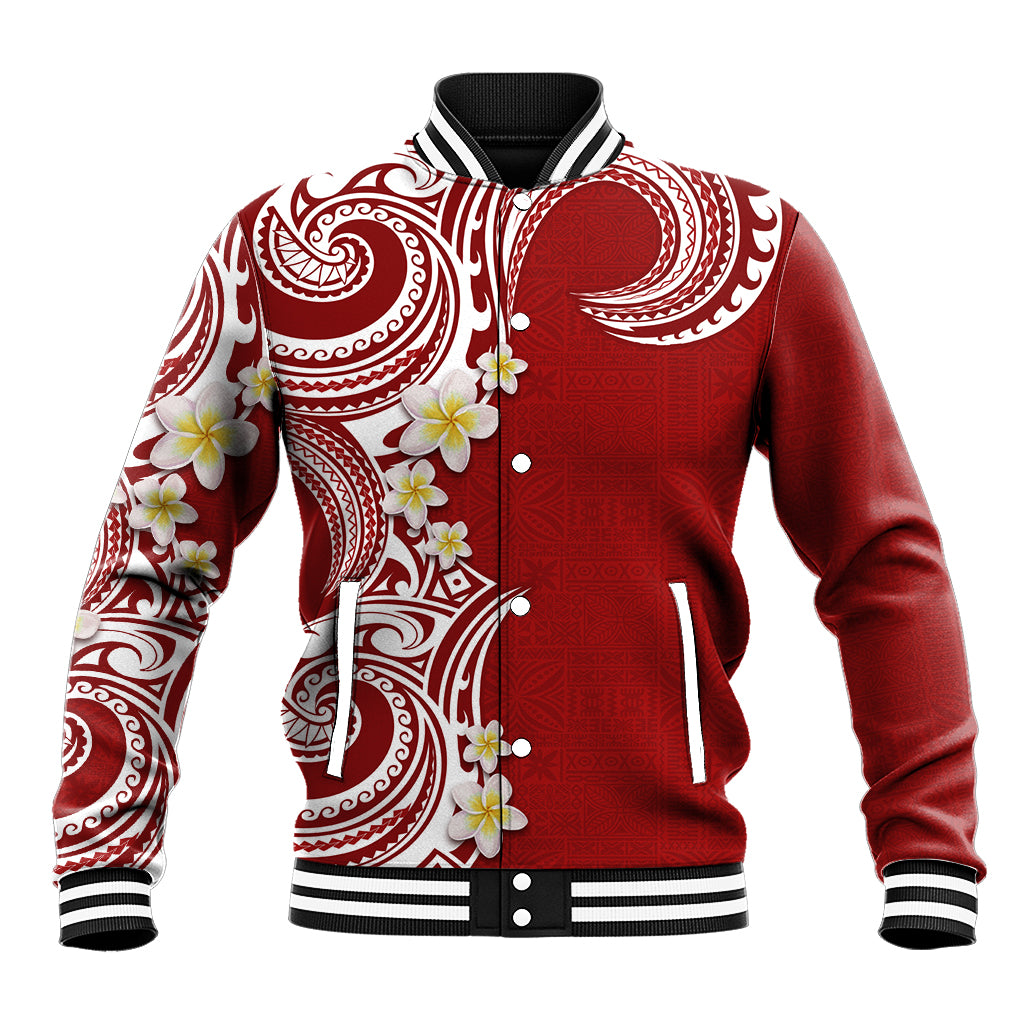 Aloha Polynesian Plumeria Flower Baseball Jacket Red Color LT03 Unisex Red - Polynesian Pride