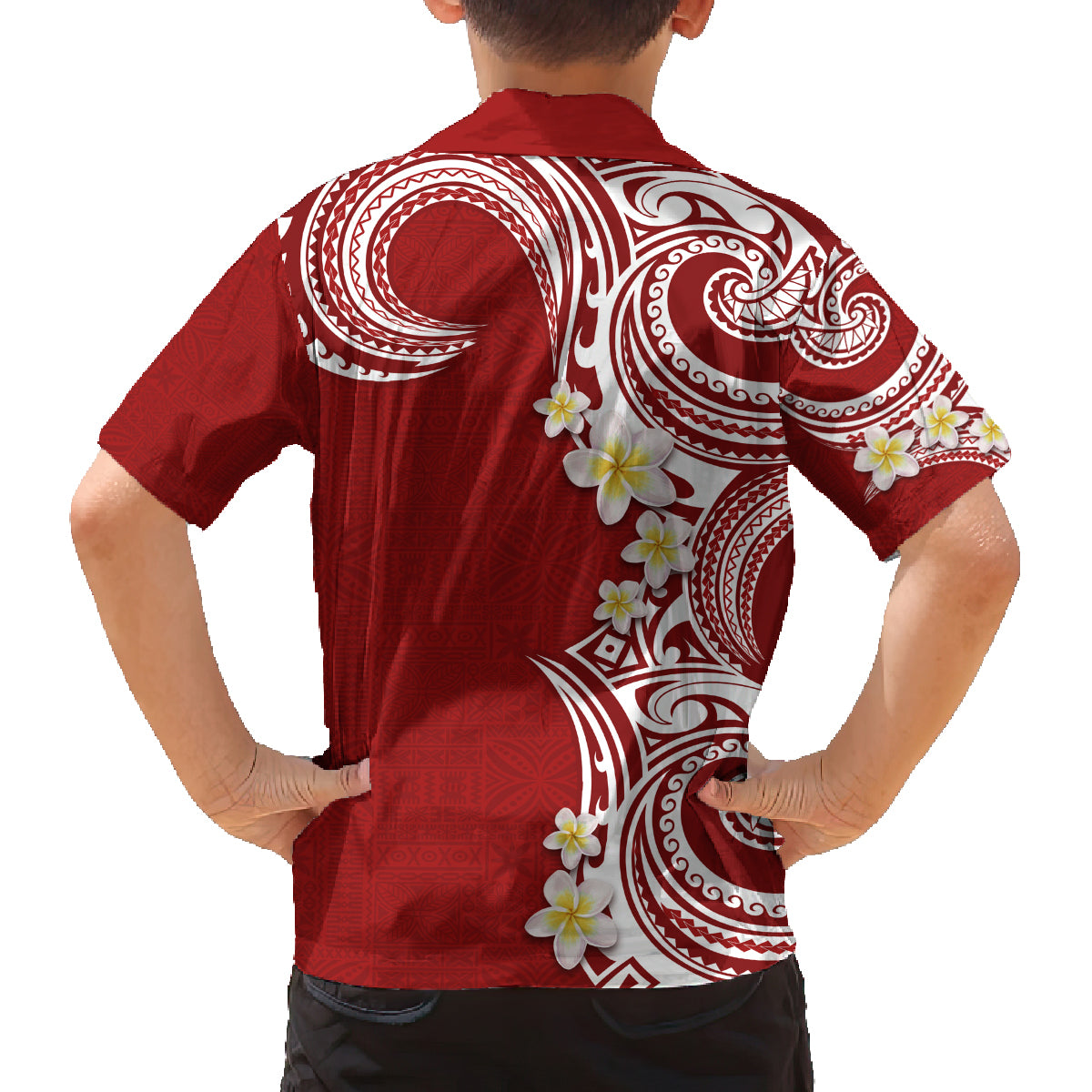Aloha Polynesian Plumeria Flower Family Matching Long Sleeve Bodycon Dress and Hawaiian Shirt Red Color LT03 - Polynesian Pride