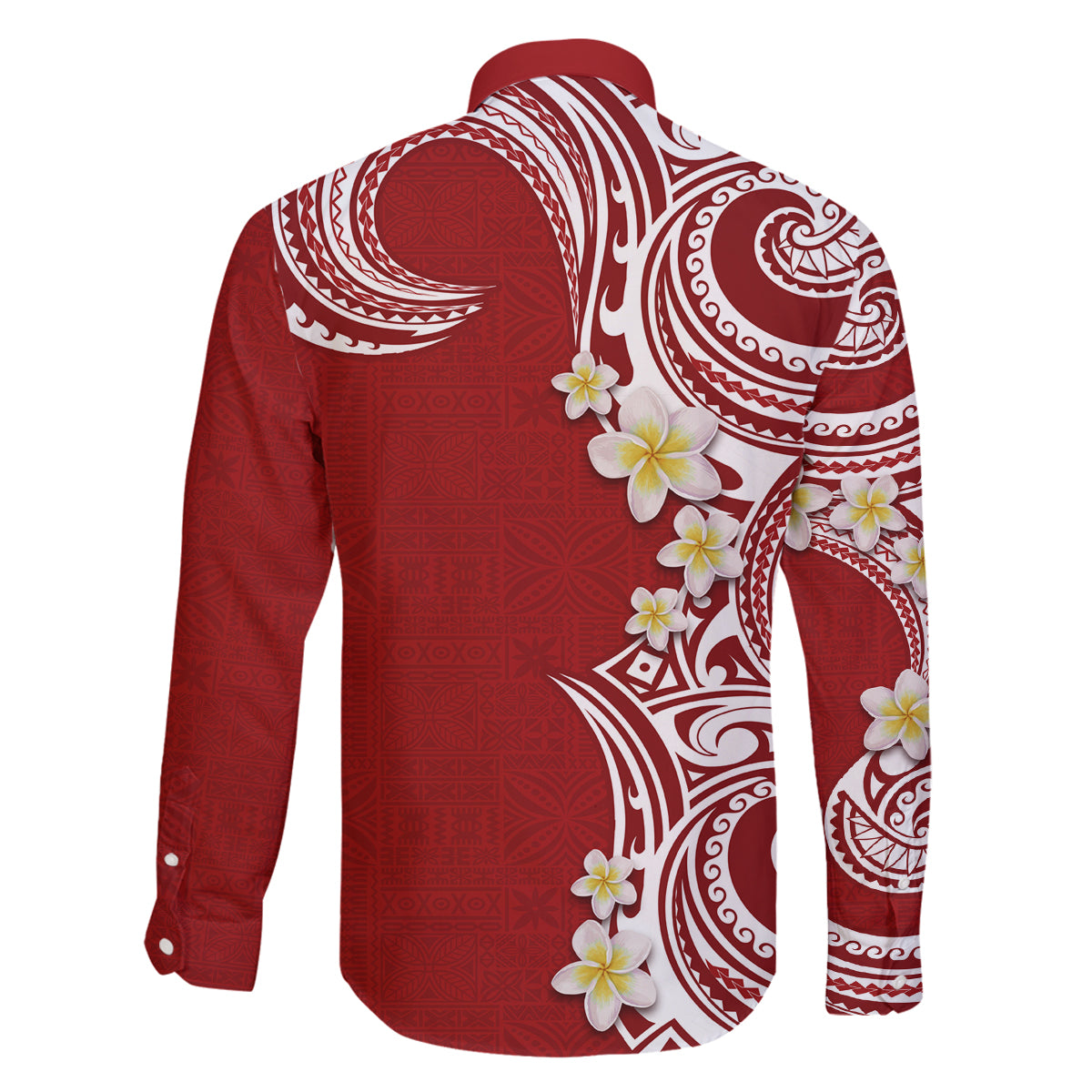 Aloha Polynesian Plumeria Flower Family Matching Off The Shoulder Long Sleeve Dress and Hawaiian Shirt Red Color LT03 - Polynesian Pride