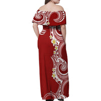 Aloha Polynesian Plumeria Flower Family Matching Off Shoulder Maxi Dress and Hawaiian Shirt Red Color LT03 - Polynesian Pride