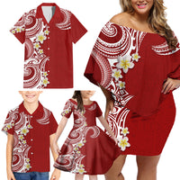 Aloha Polynesian Plumeria Flower Family Matching Off Shoulder Short Dress and Hawaiian Shirt Red Color LT03 - Polynesian Pride