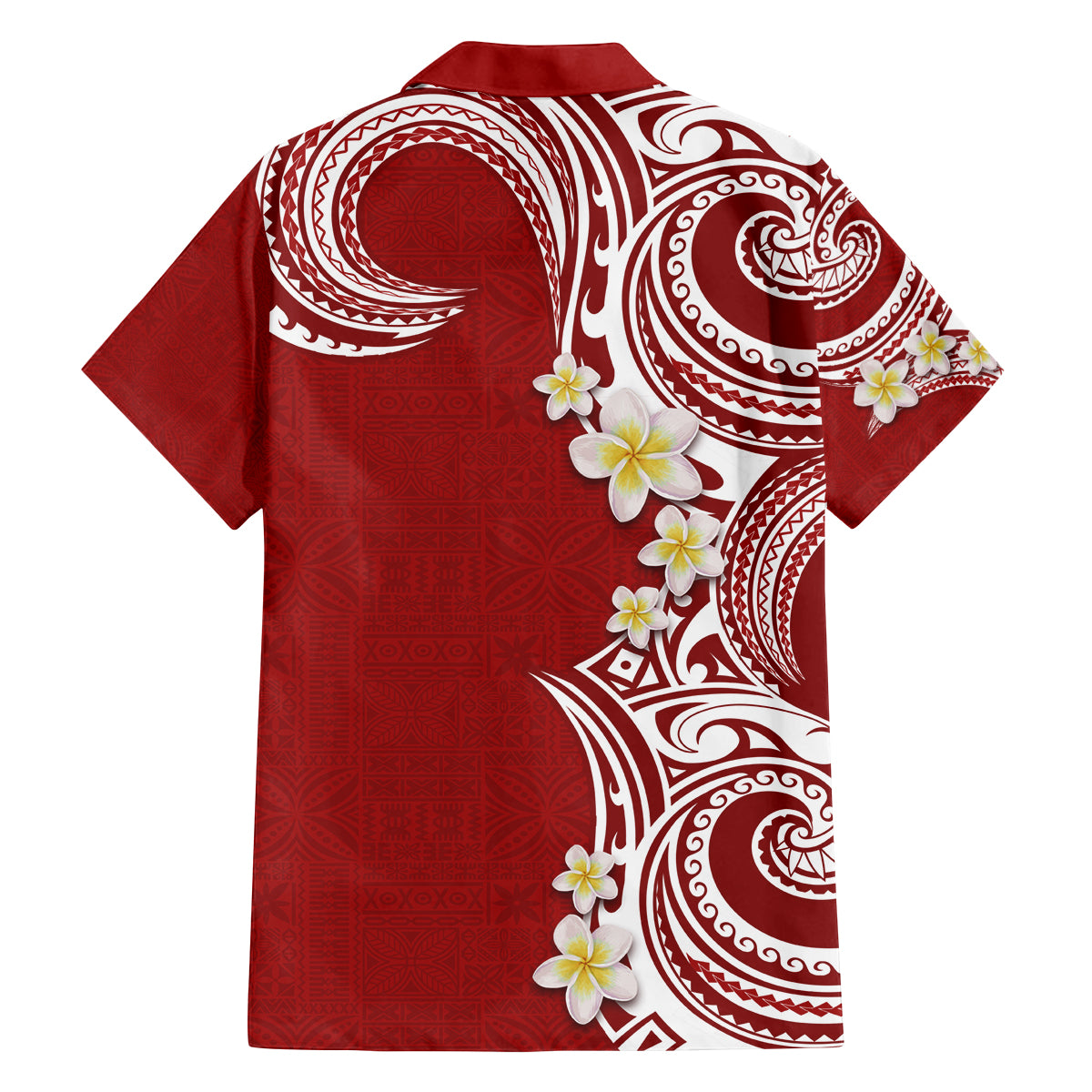 Aloha Polynesian Plumeria Flower Family Matching Off Shoulder Short Dress and Hawaiian Shirt Red Color LT03 - Polynesian Pride