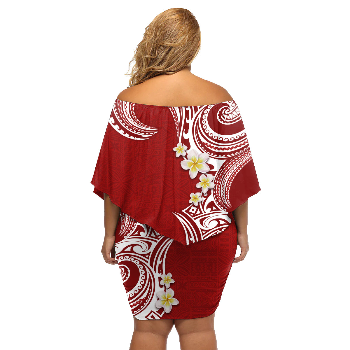 Aloha Polynesian Plumeria Flower Family Matching Off Shoulder Short Dress and Hawaiian Shirt Red Color LT03 - Polynesian Pride