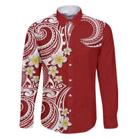 Aloha Polynesian Plumeria Flower Family Matching Puletasi and Hawaiian Shirt Red Color LT03 Dad's Shirt - Long Sleeve Red - Polynesian Pride
