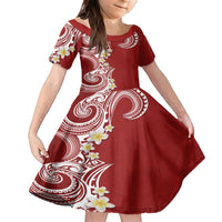 Aloha Polynesian Plumeria Flower Family Matching Short Sleeve Bodycon Dress and Hawaiian Shirt Red Color LT03 Daughter's Dress Red - Polynesian Pride