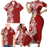 Aloha Polynesian Plumeria Flower Family Matching Short Sleeve Bodycon Dress and Hawaiian Shirt Red Color LT03 - Polynesian Pride
