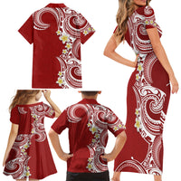 Aloha Polynesian Plumeria Flower Family Matching Short Sleeve Bodycon Dress and Hawaiian Shirt Red Color LT03 - Polynesian Pride