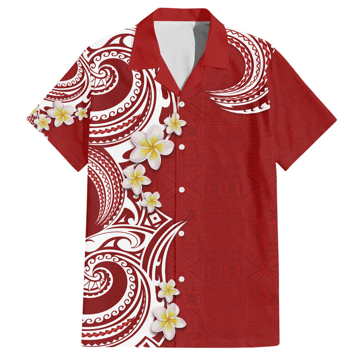 Aloha Polynesian Plumeria Flower Family Matching Short Sleeve Bodycon Dress and Hawaiian Shirt Red Color LT03 Dad's Shirt - Short Sleeve Red - Polynesian Pride