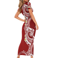 Aloha Polynesian Plumeria Flower Family Matching Short Sleeve Bodycon Dress and Hawaiian Shirt Red Color LT03 - Polynesian Pride