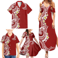 Aloha Polynesian Plumeria Flower Family Matching Summer Maxi Dress and Hawaiian Shirt Red Color LT03 - Polynesian Pride