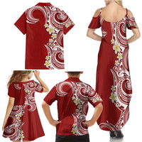 Aloha Polynesian Plumeria Flower Family Matching Summer Maxi Dress and Hawaiian Shirt Red Color LT03 - Polynesian Pride
