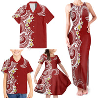 Aloha Polynesian Plumeria Flower Family Matching Tank Maxi Dress and Hawaiian Shirt Red Color LT03 - Polynesian Pride
