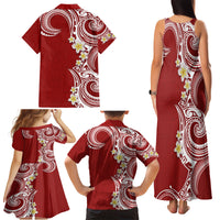 Aloha Polynesian Plumeria Flower Family Matching Tank Maxi Dress and Hawaiian Shirt Red Color LT03 - Polynesian Pride