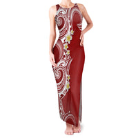 Aloha Polynesian Plumeria Flower Family Matching Tank Maxi Dress and Hawaiian Shirt Red Color LT03 Mom's Dress Red - Polynesian Pride