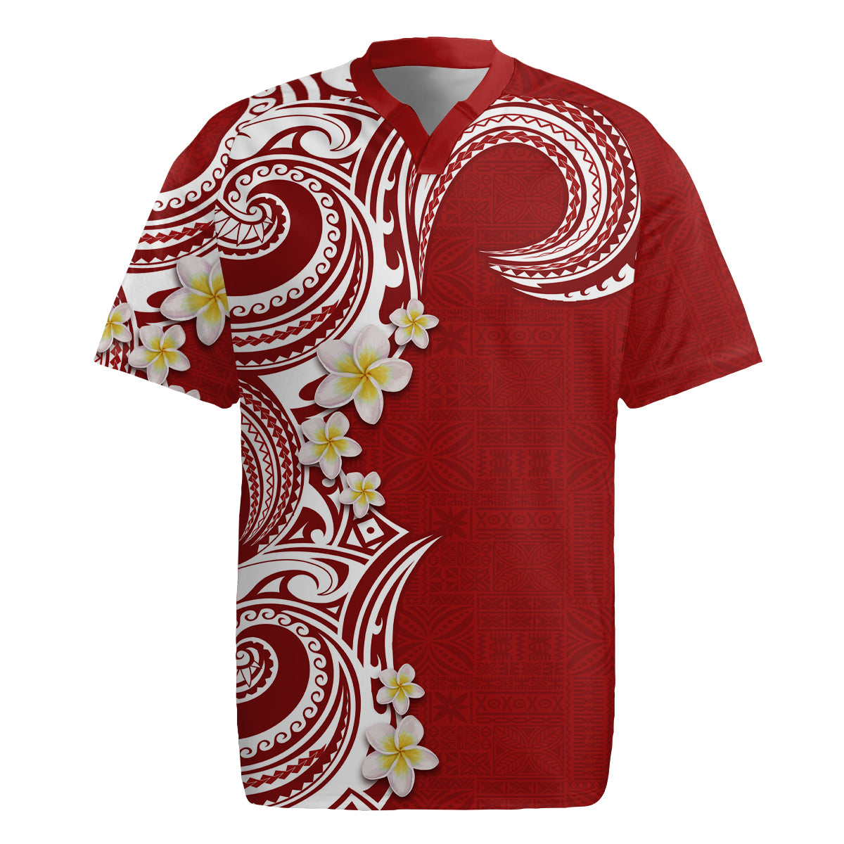 Aloha Polynesian Plumeria Flower Rugby Jersey Red Color LT03 Red - Polynesian Pride