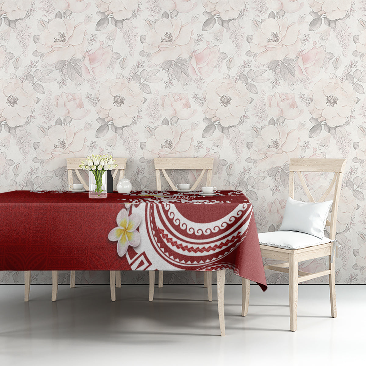 Aloha Polynesian Plumeria Flower Tablecloth Red Color