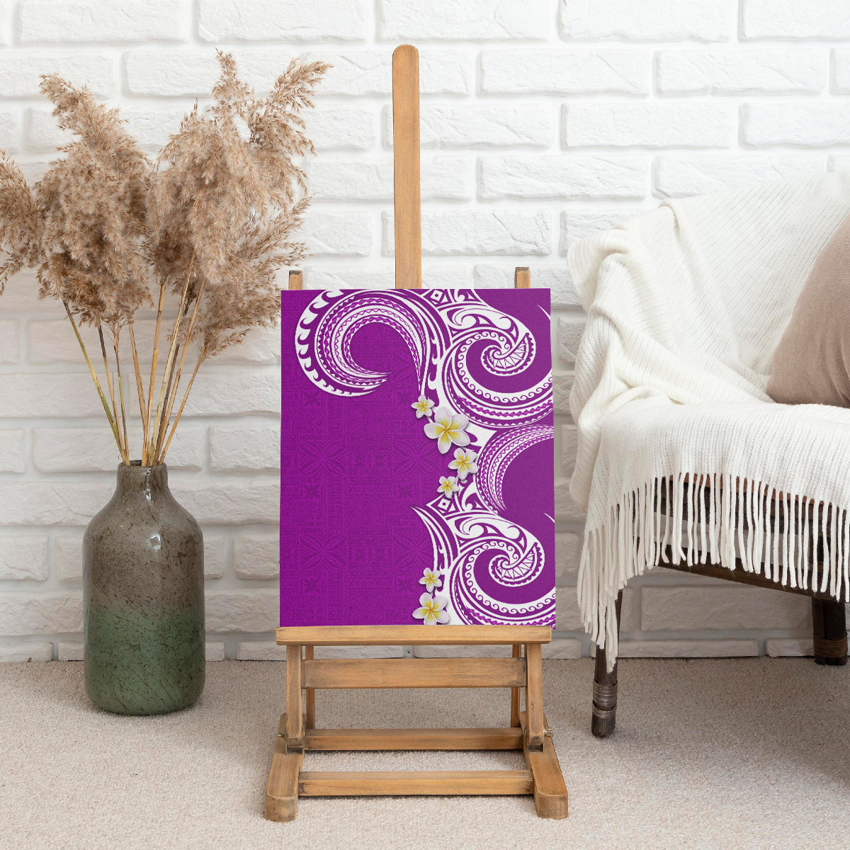 Aloha Polynesian Plumeria Flower Canvas Wall Art Purple Color