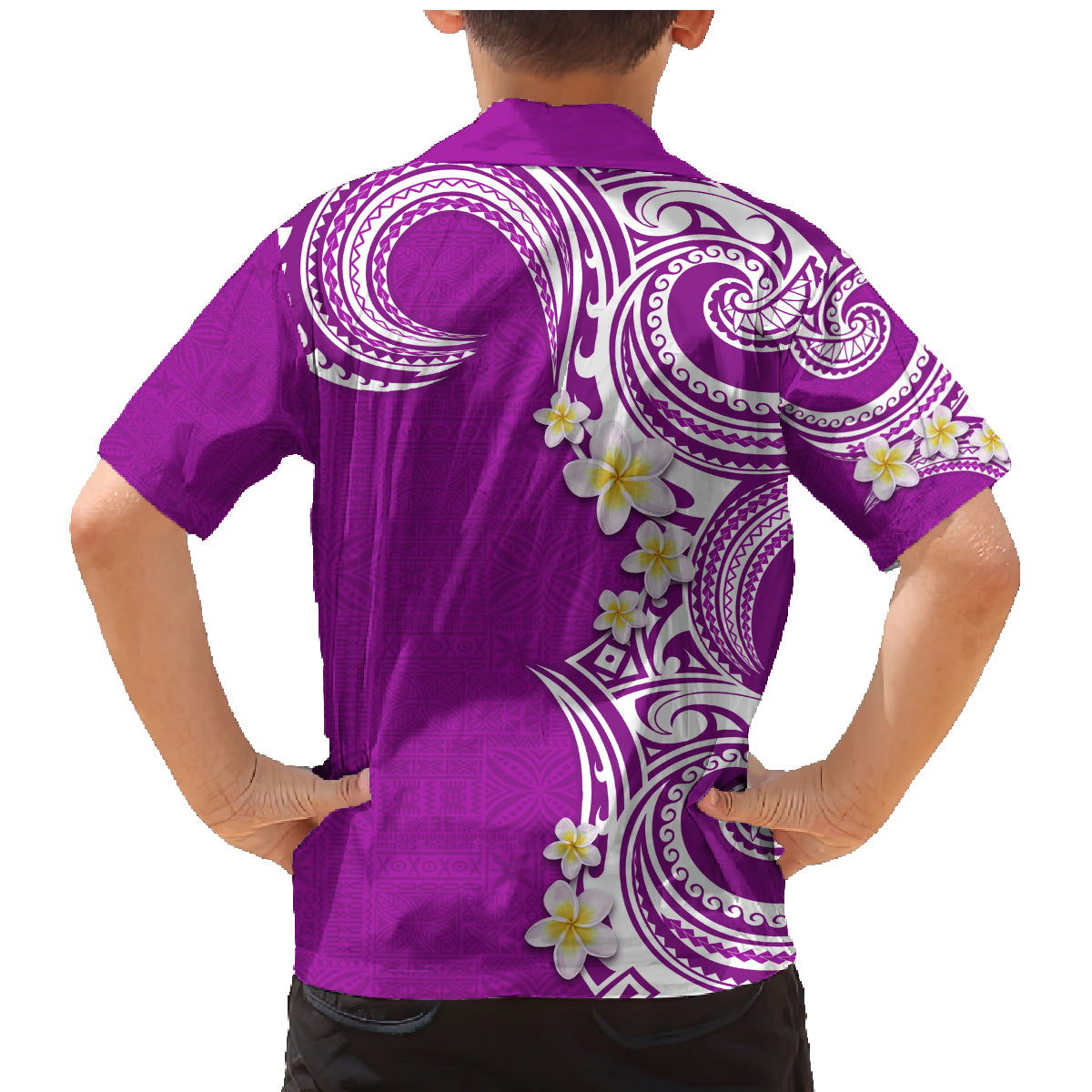Aloha Polynesian Plumeria Flower Family Matching Mermaid Dress and Hawaiian Shirt Purple Color LT03 - Polynesian Pride