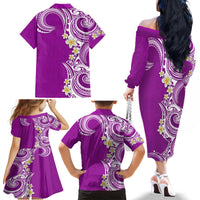 Aloha Polynesian Plumeria Flower Family Matching Off The Shoulder Long Sleeve Dress and Hawaiian Shirt Purple Color LT03 - Polynesian Pride