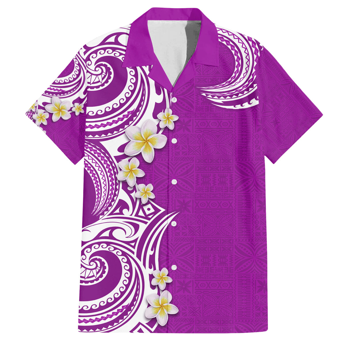 Aloha Polynesian Plumeria Flower Family Matching Off Shoulder Maxi Dress and Hawaiian Shirt Purple Color LT03 Dad's Shirt - Short Sleeve Purple - Polynesian Pride