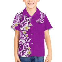 Aloha Polynesian Plumeria Flower Family Matching Off Shoulder Maxi Dress and Hawaiian Shirt Purple Color LT03 Son's Shirt Purple - Polynesian Pride