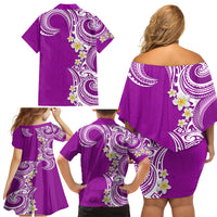 Aloha Polynesian Plumeria Flower Family Matching Off Shoulder Short Dress and Hawaiian Shirt Purple Color LT03 - Polynesian Pride