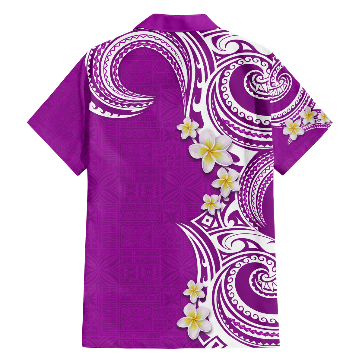 Aloha Polynesian Plumeria Flower Family Matching Off Shoulder Short Dress and Hawaiian Shirt Purple Color LT03 - Polynesian Pride
