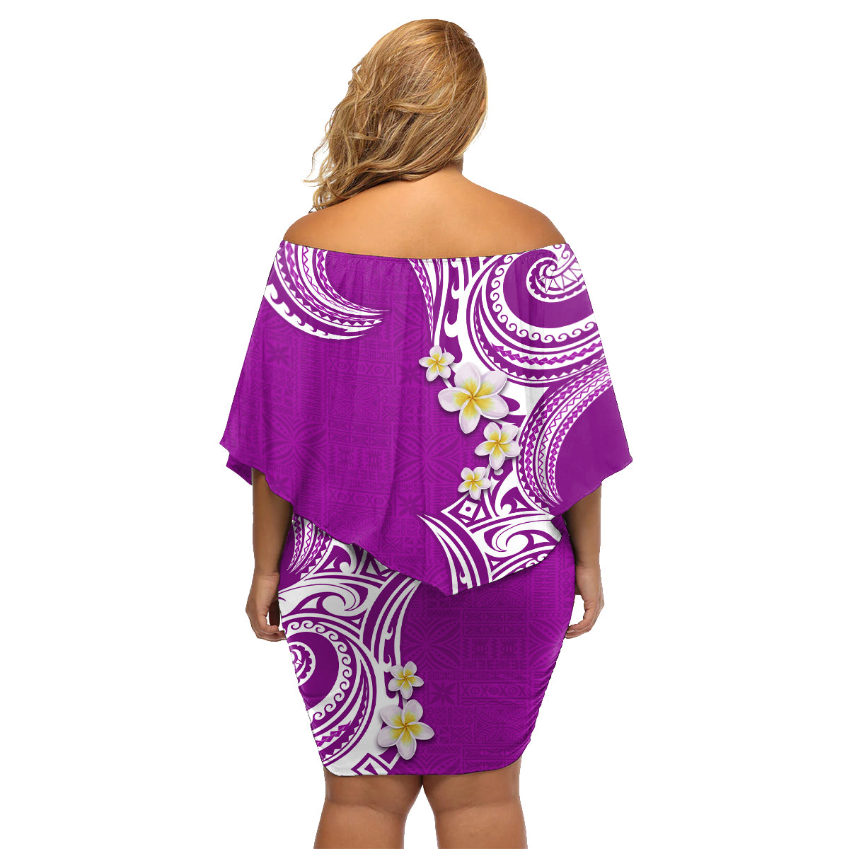 Aloha Polynesian Plumeria Flower Family Matching Off Shoulder Short Dress and Hawaiian Shirt Purple Color LT03 - Polynesian Pride