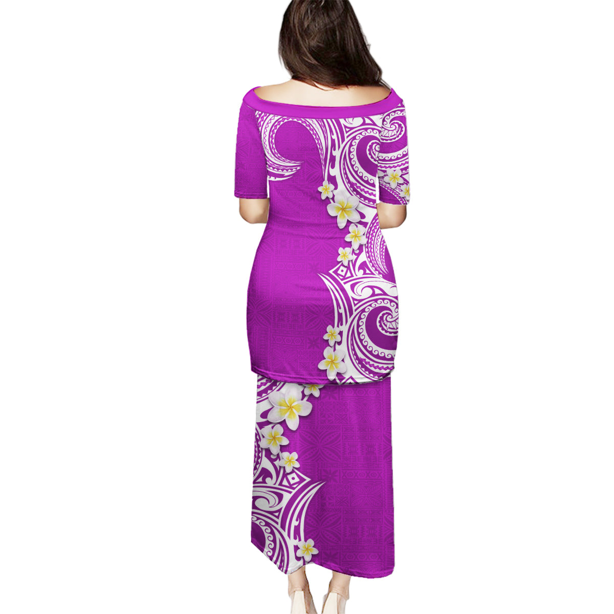 Aloha Polynesian Plumeria Flower Family Matching Puletasi and Hawaiian Shirt Purple Color LT03 - Polynesian Pride