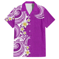 Aloha Polynesian Plumeria Flower Family Matching Short Sleeve Bodycon Dress and Hawaiian Shirt Purple Color LT03 Dad's Shirt - Short Sleeve Purple - Polynesian Pride