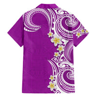 Aloha Polynesian Plumeria Flower Family Matching Short Sleeve Bodycon Dress and Hawaiian Shirt Purple Color LT03 - Polynesian Pride