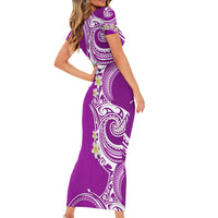 Aloha Polynesian Plumeria Flower Family Matching Short Sleeve Bodycon Dress and Hawaiian Shirt Purple Color LT03 - Polynesian Pride