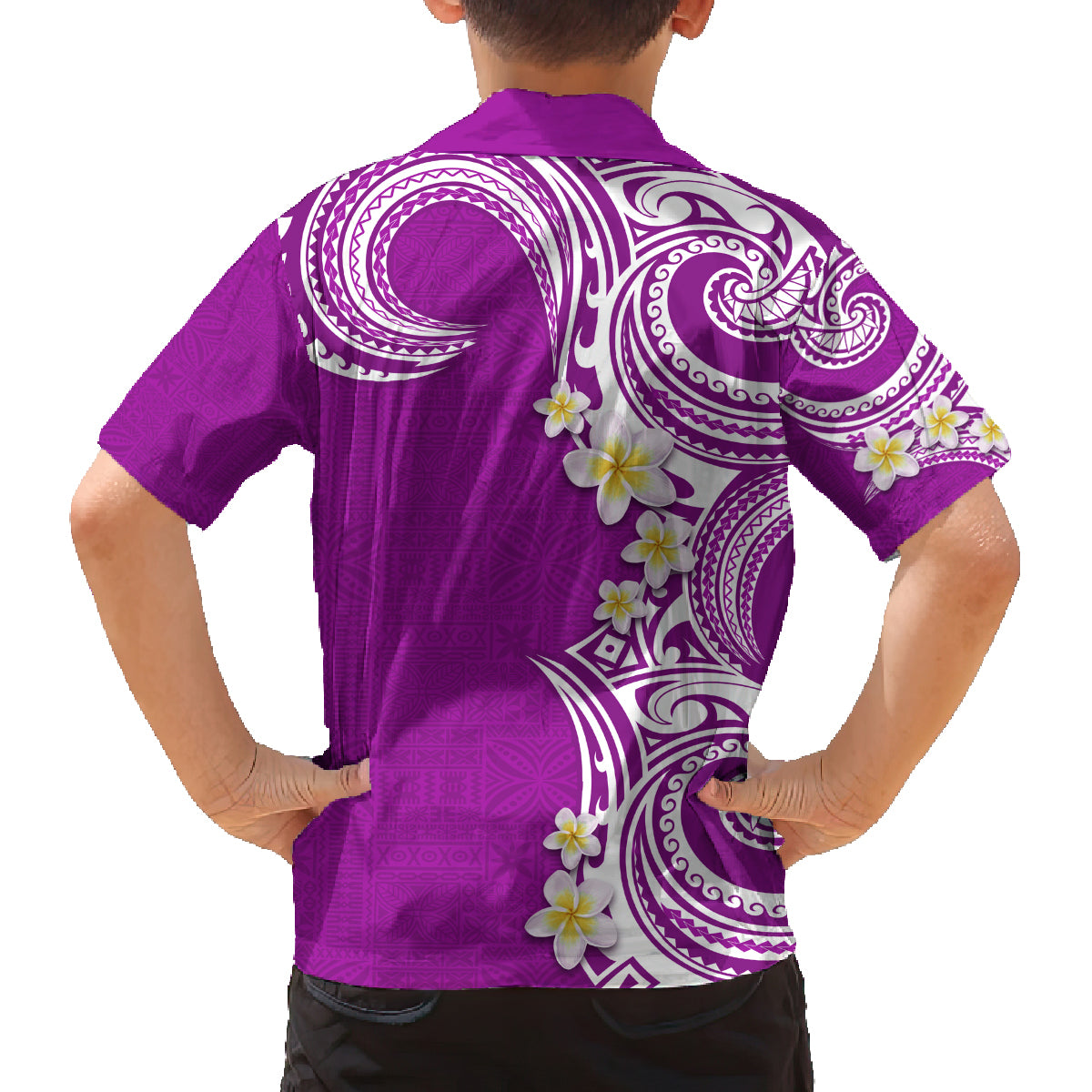 Aloha Polynesian Plumeria Flower Family Matching Summer Maxi Dress and Hawaiian Shirt Purple Color LT03 - Polynesian Pride