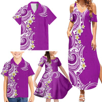 Aloha Polynesian Plumeria Flower Family Matching Summer Maxi Dress and Hawaiian Shirt Purple Color LT03 - Polynesian Pride