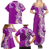 Aloha Polynesian Plumeria Flower Family Matching Summer Maxi Dress and Hawaiian Shirt Purple Color LT03 - Polynesian Pride