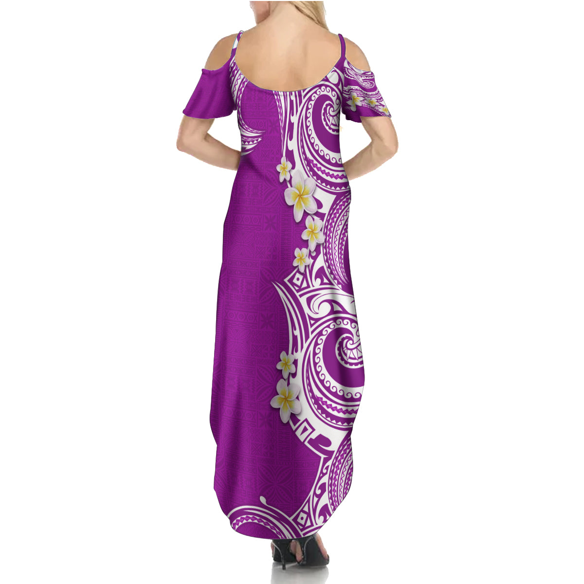 Aloha Polynesian Plumeria Flower Family Matching Summer Maxi Dress and Hawaiian Shirt Purple Color LT03 - Polynesian Pride