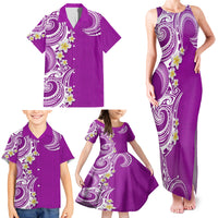 Aloha Polynesian Plumeria Flower Family Matching Tank Maxi Dress and Hawaiian Shirt Purple Color LT03 - Polynesian Pride